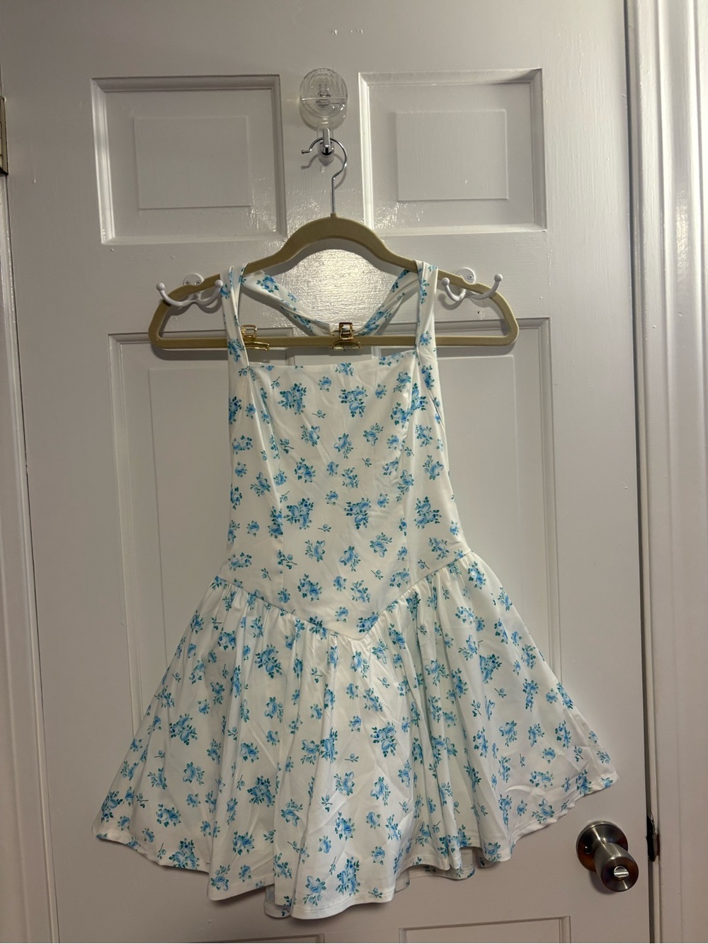 Fashion Nova White Dress with Blue Floral Print